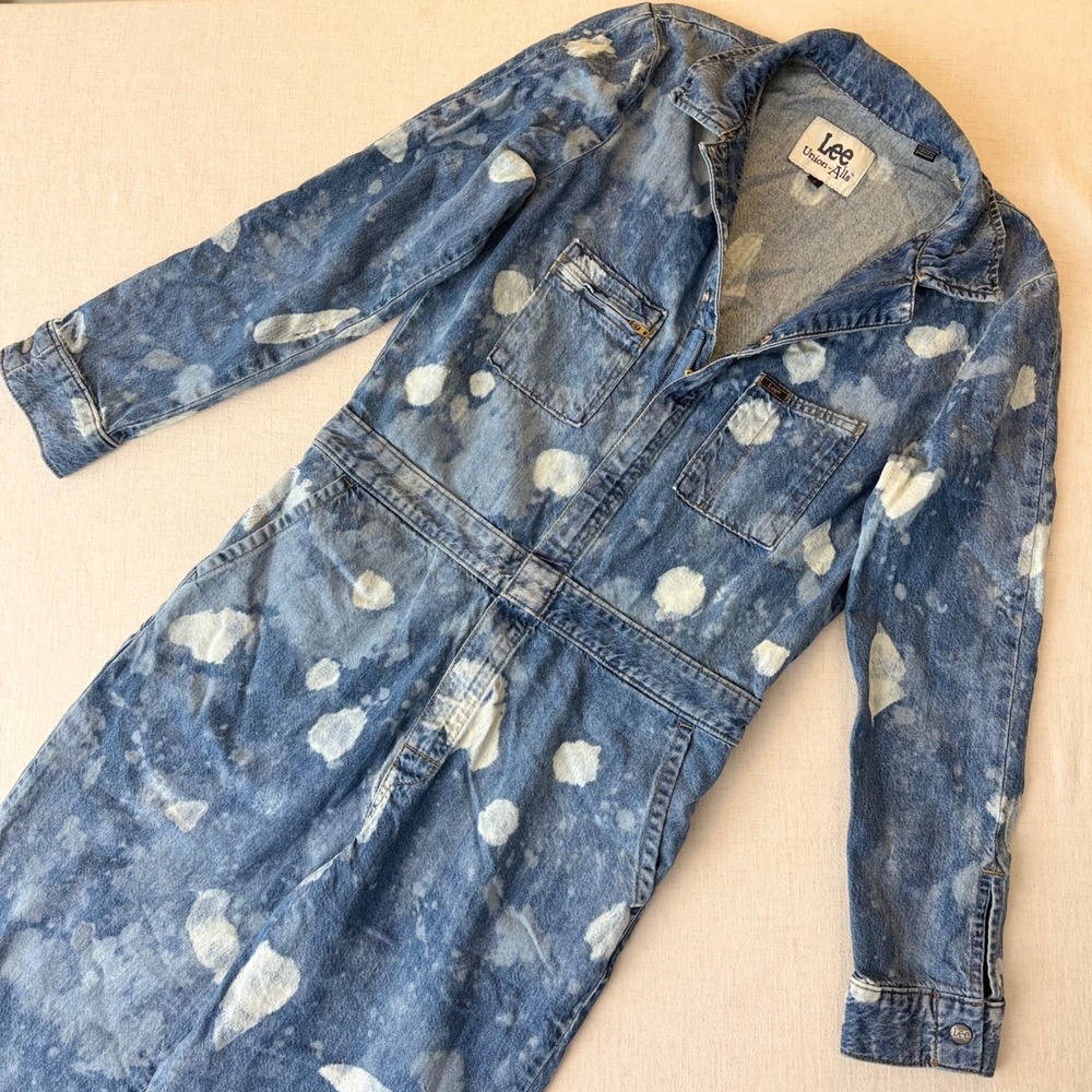Lee Union-Alls Bleach Splatter Denim Coveralls Jumpsuit Small Utility Boho 90s - Picture 14 of 16